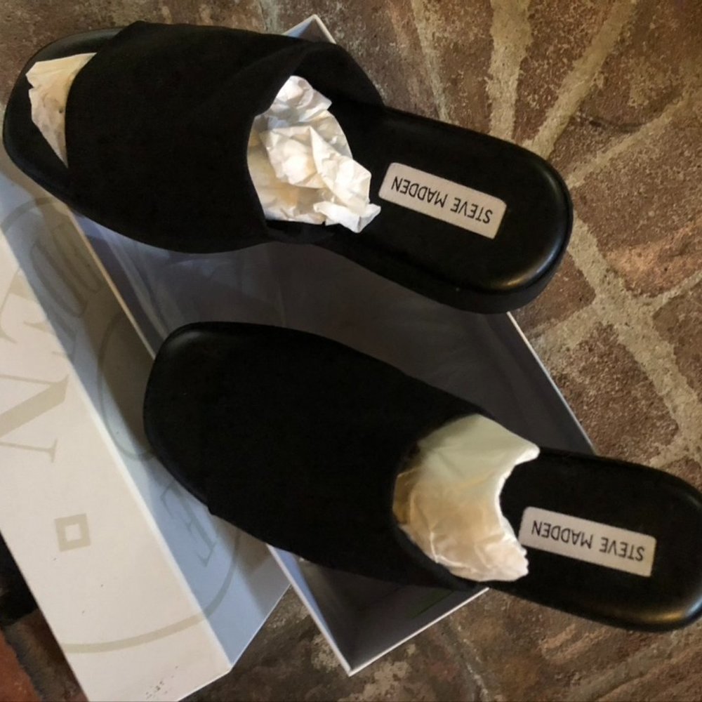 Steve Madden Black Slinky Platform Slides, Women's US Size 11, New In Box
